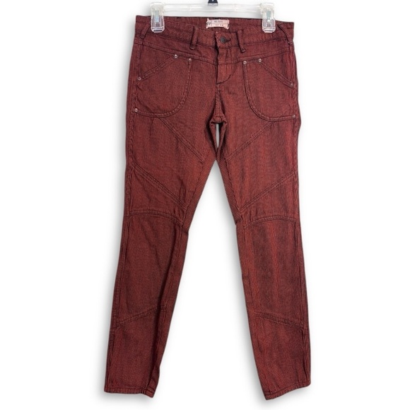 Free People Burnt Red/Orange Checkered Cotton Mid Rise Moto Pants size 28 - Picture 1 of 6